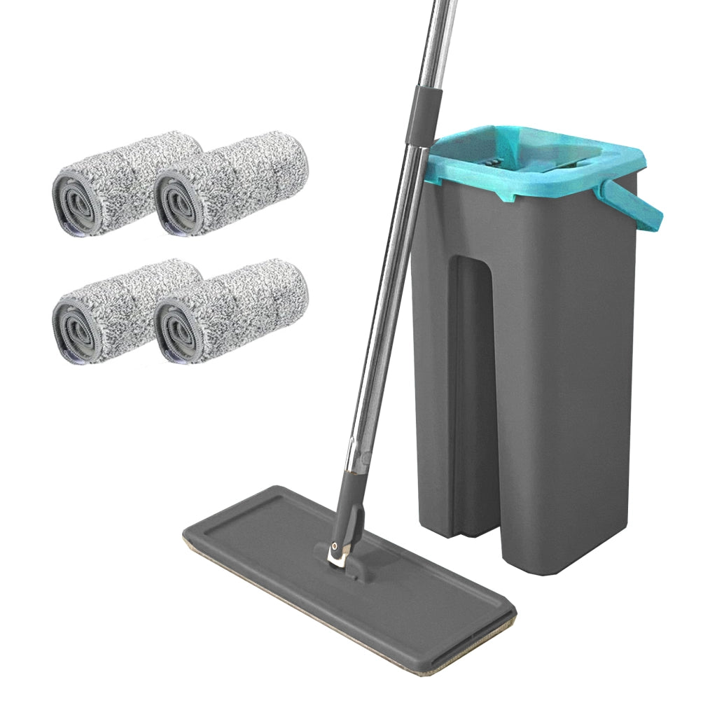 Panno extra piatto con secchio strizzatore 4 Panni riutilizzabili in microfibra blu