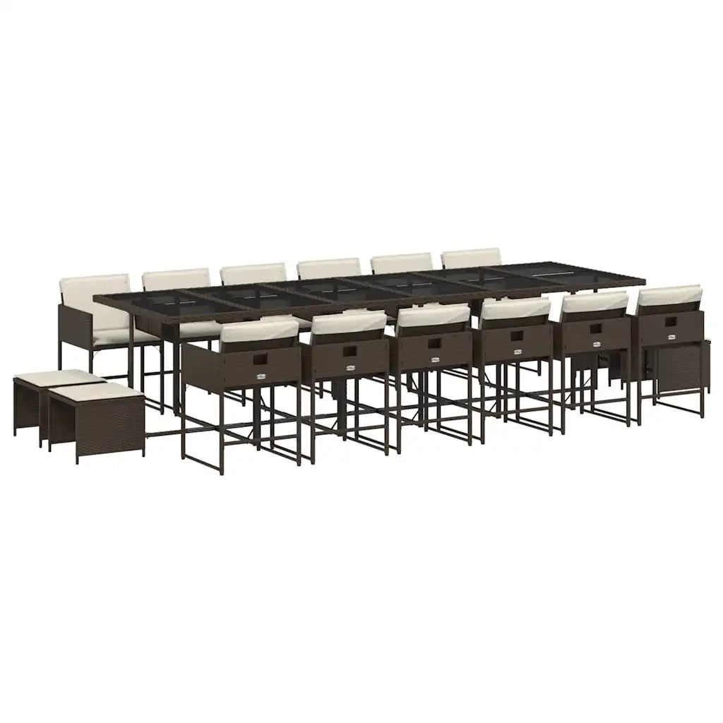 Set da Pranzo da Giardino 17 pz con Cuscini Marrone Polyrattan 3211365