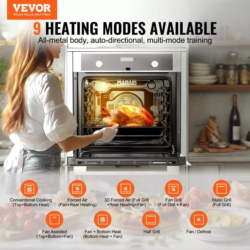 Forno Elettrico da Incasso 76L 3550W con 9 Funzioni di Cottura BIL69Tb2-B9-09 per Cucina con Griglia e Teglia