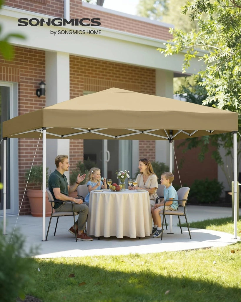 SONGMICS Gazebo 3 x 3 m, Tendone Pieghevole, Protezione Solare, Resistente alla Pioggia Leggera, Portatile, per Cortile, Giardino, Mercato, Beige GCT102LZ01