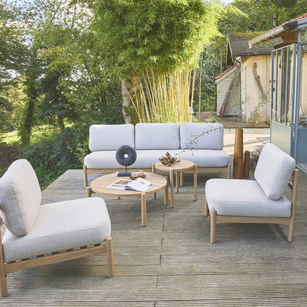 Salotto da giardino in legno di acacia, 5 posti, beige