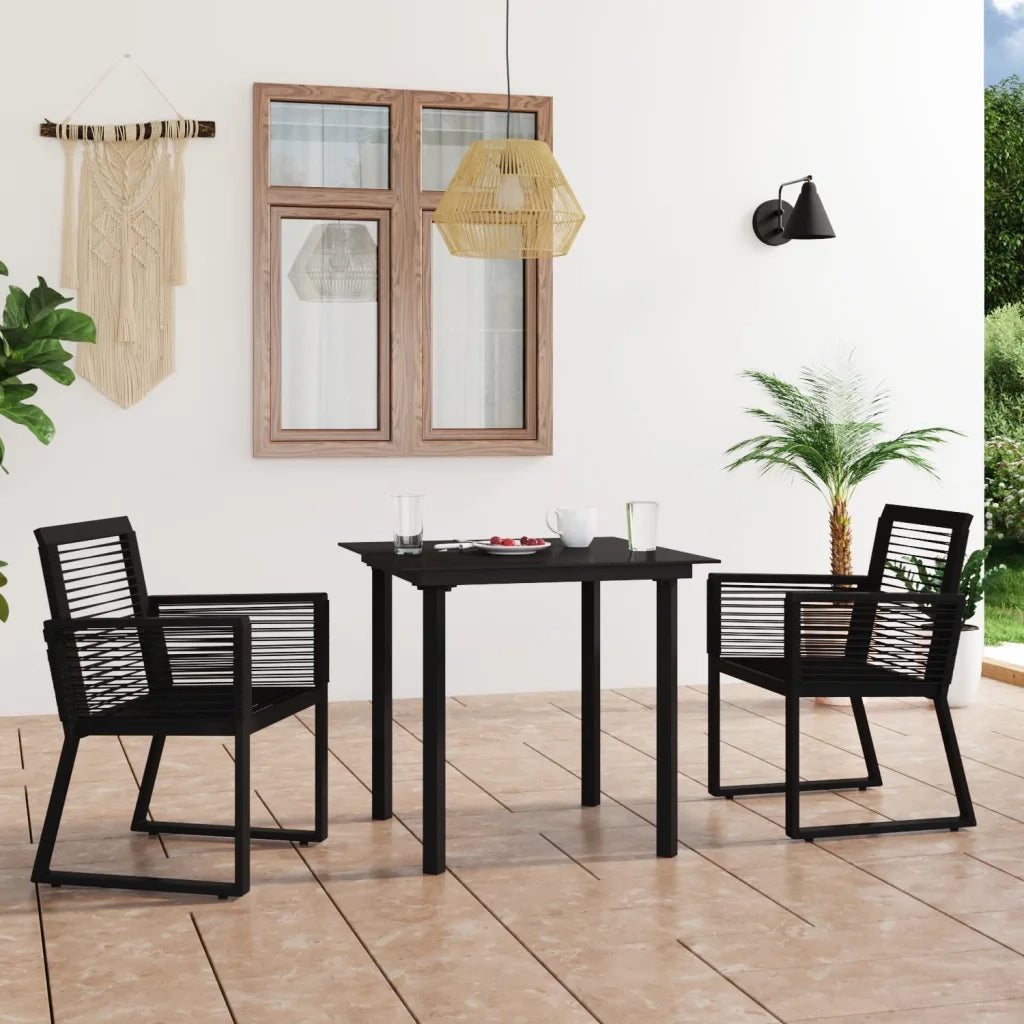 Set da Pranzo da Giardino 3 pz | Set Salotto da Giardino in Rattan PVC Nero