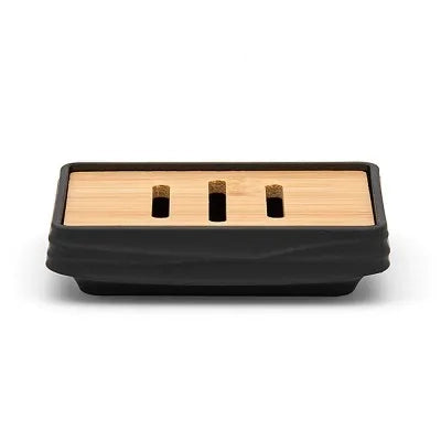 Porta sapone da appoggio nero in abs e bambù Wave