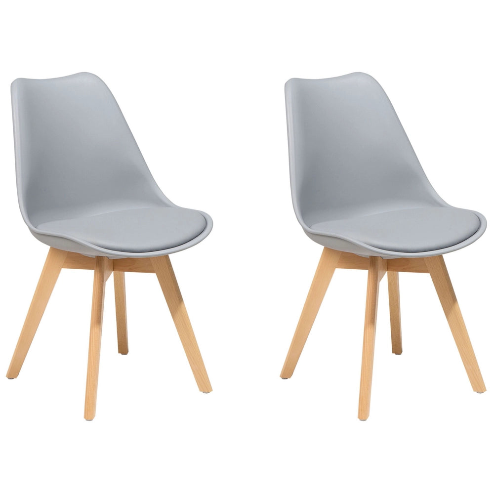 Set di 2 Sedie da Pranzo Ecopelle colore Grigio con  Gambe in Legno Lucide soggiorno sala da pranzo