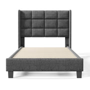 Letto singolo moderno - Zephmum - 90x200cm - Grigio lino - Testiera imbottita, rete a doghe