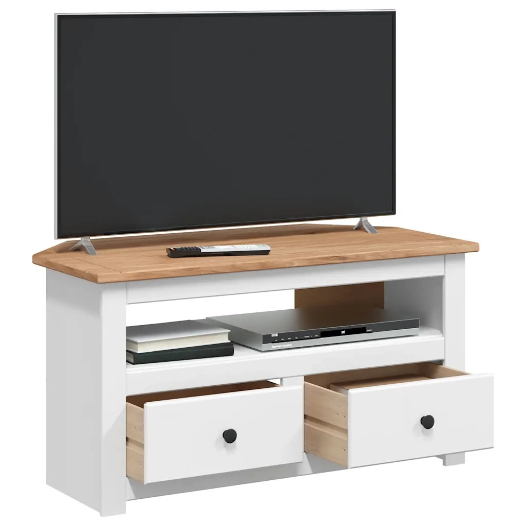 Mobile Porta TV-Mobile per TV-Credenza TV Angolare Bianco 93x49x49cm in Pino Serie Panama