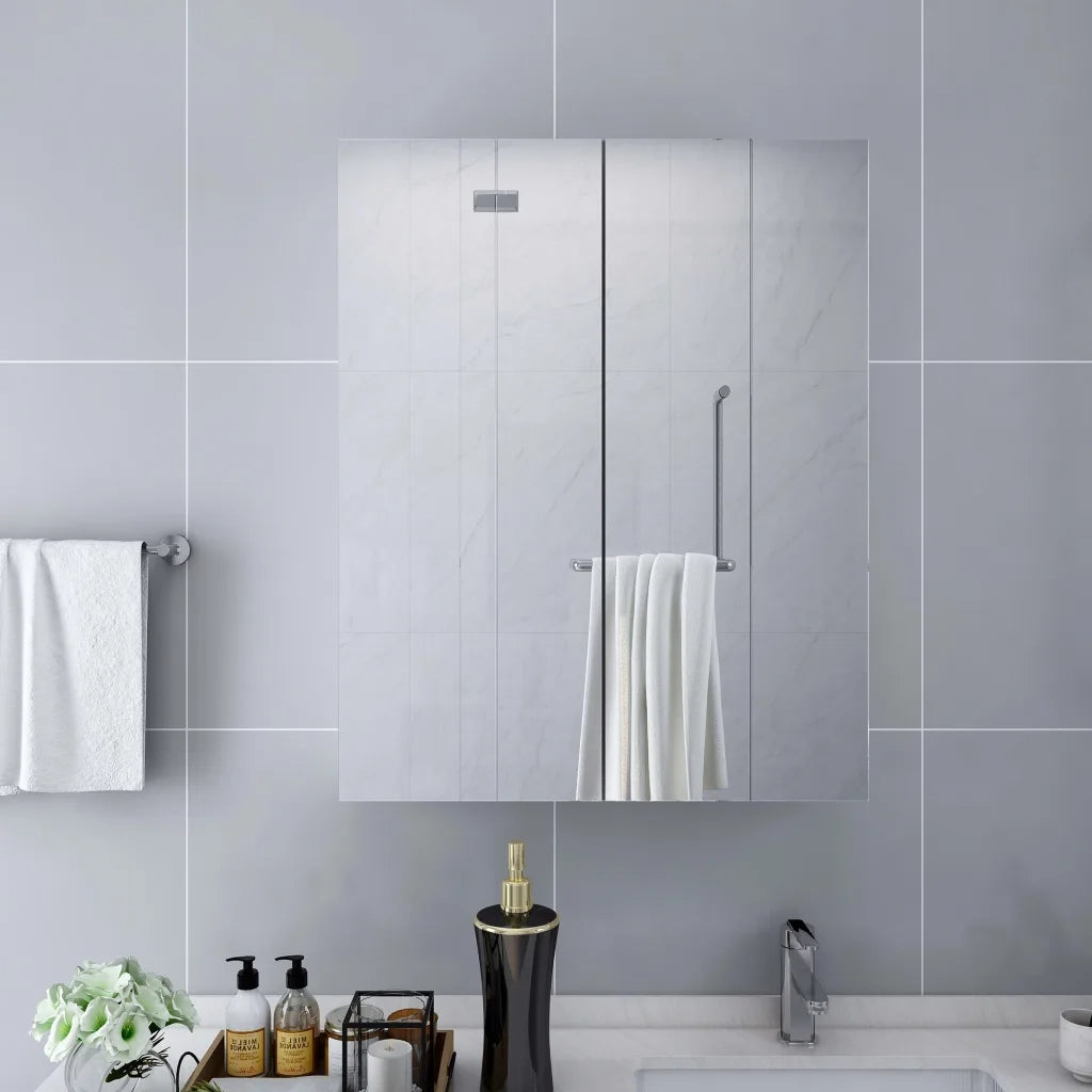 Armadietto a Specchio-Mobile con specchio Bianco 60x15x75 cm in MDF