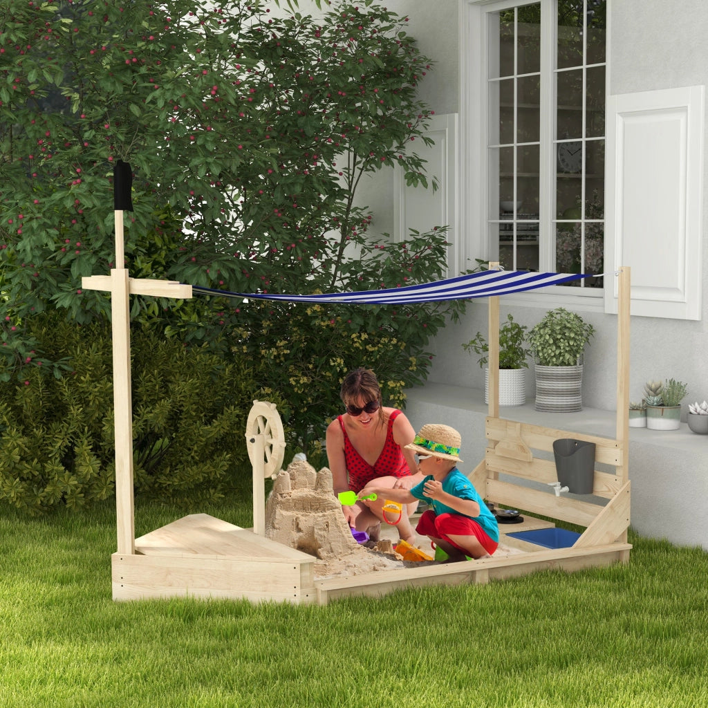 Sabbiera per Bambini 3-7 Anni con Tettuccio e Set da Cucina 180x103x144,5 cm in Legno di Abete