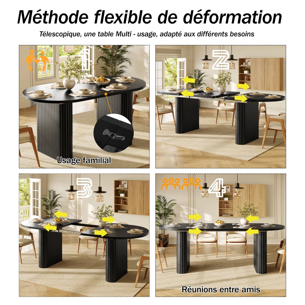 Tavolo da pranzo allungabile con piano regolabile; in MDF e metallo; nero; 120 × 80 × 75;5 cm