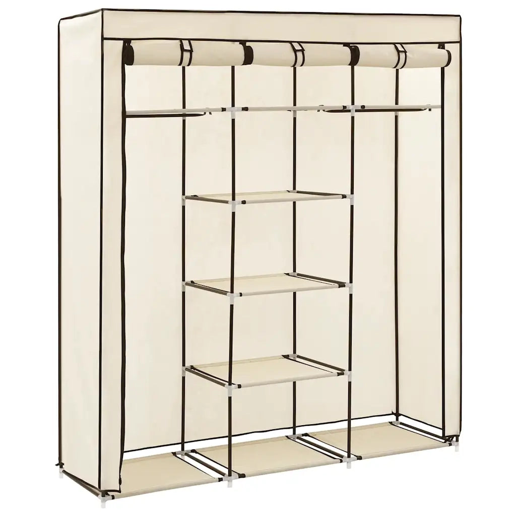 Armadio con Scomparti e Aste Crema 150x45x175 cm in Tessuto 282455
