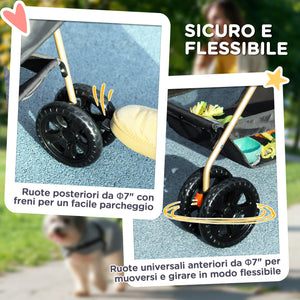 Passeggino per Cani 3 in 1 Pieghevole con Cestino Inferiore Grigio