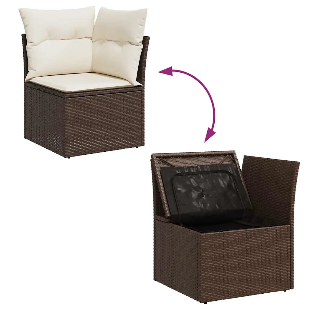 Set Divani da Giardino 9pz con Cuscini Marrone in Polyrattan 3326344