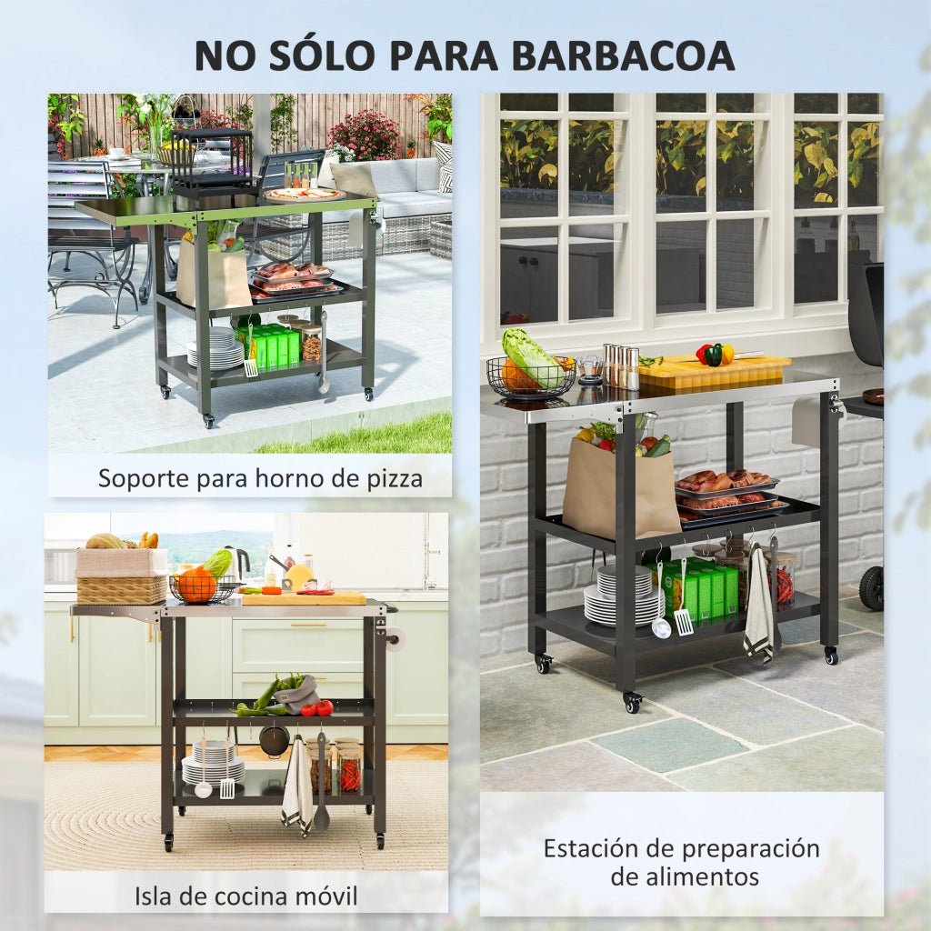 Carrello da Giardino con Piano e Ripiani ¨C zephmum ¨C 116x50x86 cm Nero