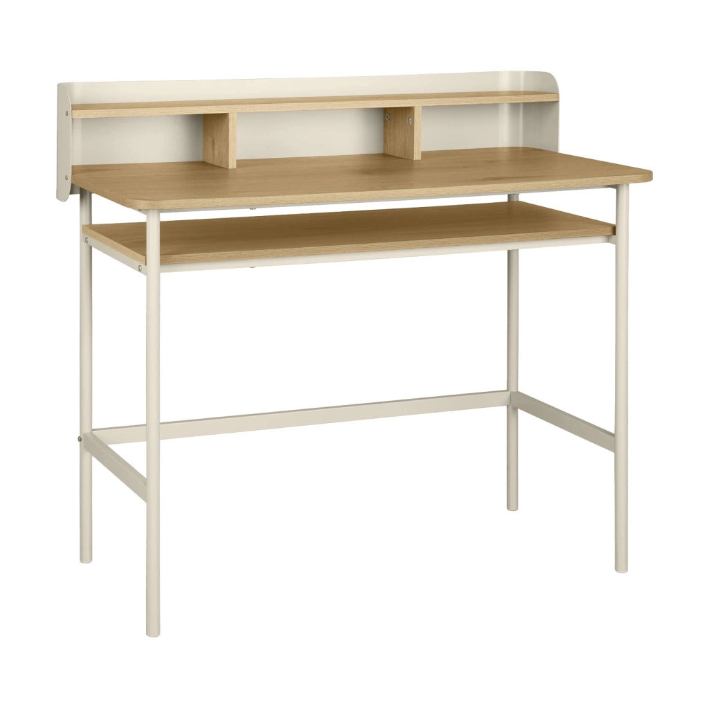 Scrivania in metallo e legno con 3 vani, beige