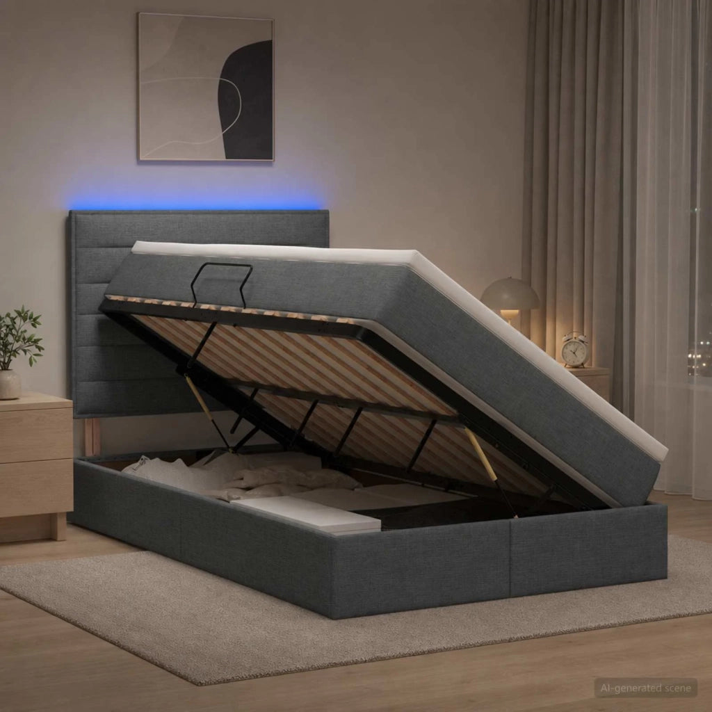 Letto con contenitore LED e materasso Grigio Scuro 120 x 200 cm 3459874