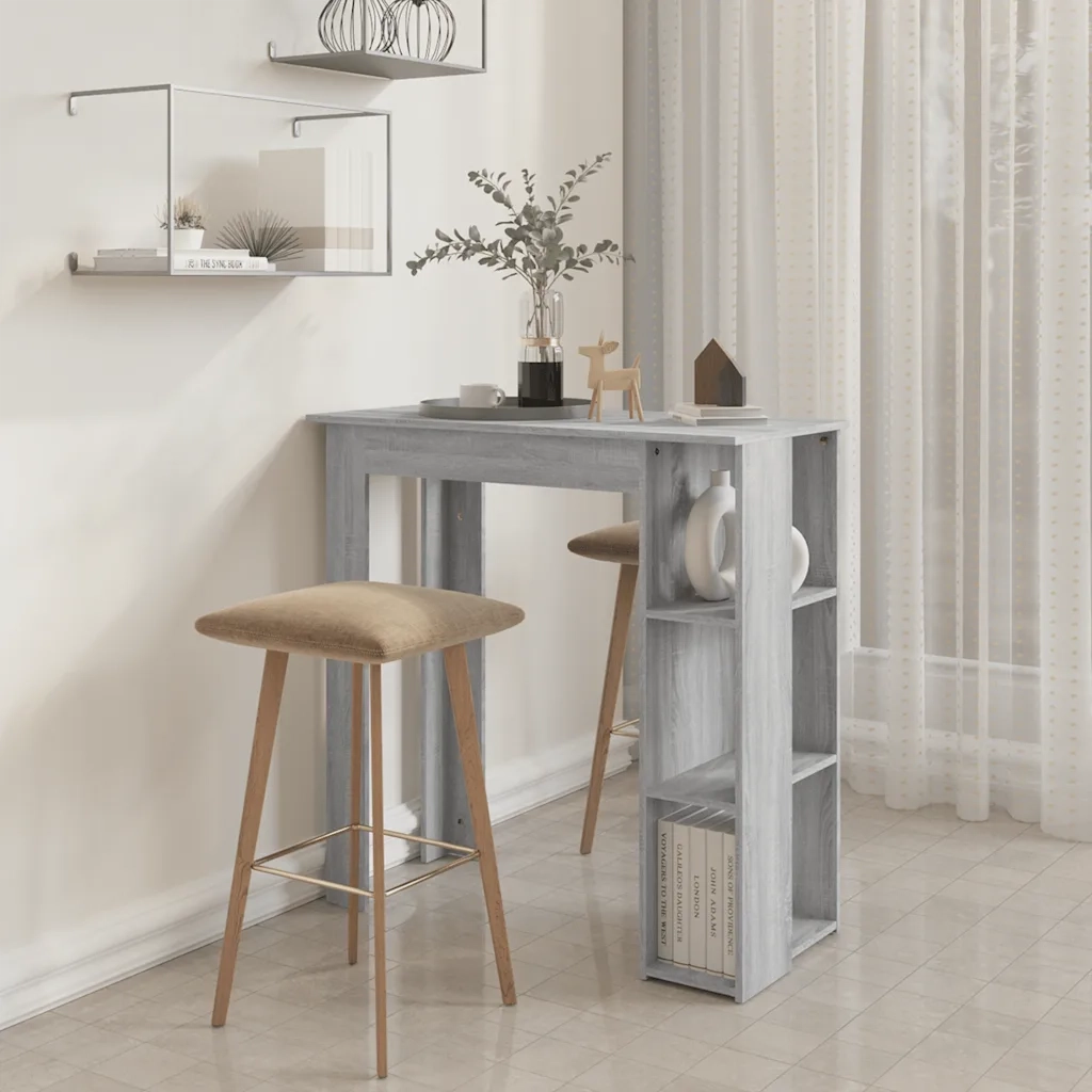 Tavolino da Bar con Ripiani-Tavolino da soggiorno-Tavolo Grigio Sonoma 102x50x103,5 cm