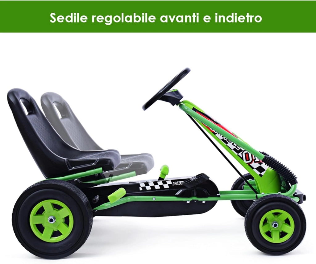 Go Kart a Pedali per Bambini, con Sedile Regolabile e Freno a Mano, Go Kart Veicolo per Bambini 3-8 Anni, Portata Massima 30 kg (Verde)