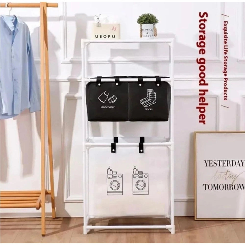 Trade Shop - Cesto Portabiancheria Organizer Per Lavanderia Vestiti Decorazione Bagno Con Ruote -