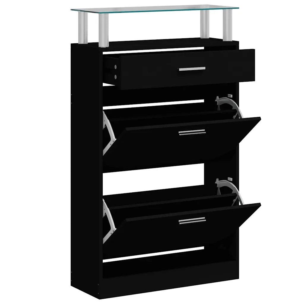 Scarpiera Nera 63x24x104 cm in Legno Multistrato 342564