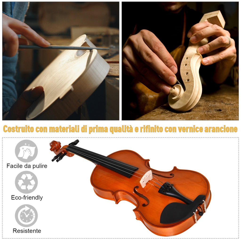 EasyComfort Violino 4/4 per Adulti con Accessori Inclusi (Custodia, Archetto, Corde, Ponticello, Accordatore) 58.5 x 21.5 x 7cm