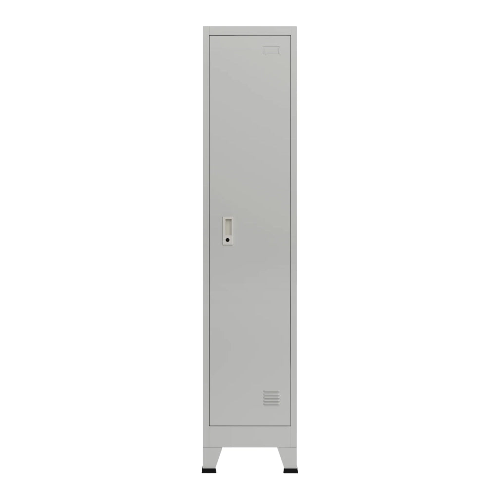Armadietto da ufficio mobiletto portaoggetti per ufficio officina camera da letto in metallo e acciaio con 1 anta in acciaio laccato 180 x 38 x 45 cm grigio 03_0006345