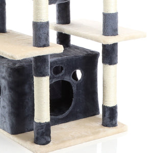 Fudajo Albero tiragraffi per gatti 134cm grigio scuro, con casetta e amaca