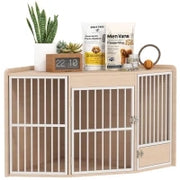 Gabbia ad angolo per cani, tavolino, con porta girevole, per piccoli e medi cani 113 x 80 x 64 cm, rovere