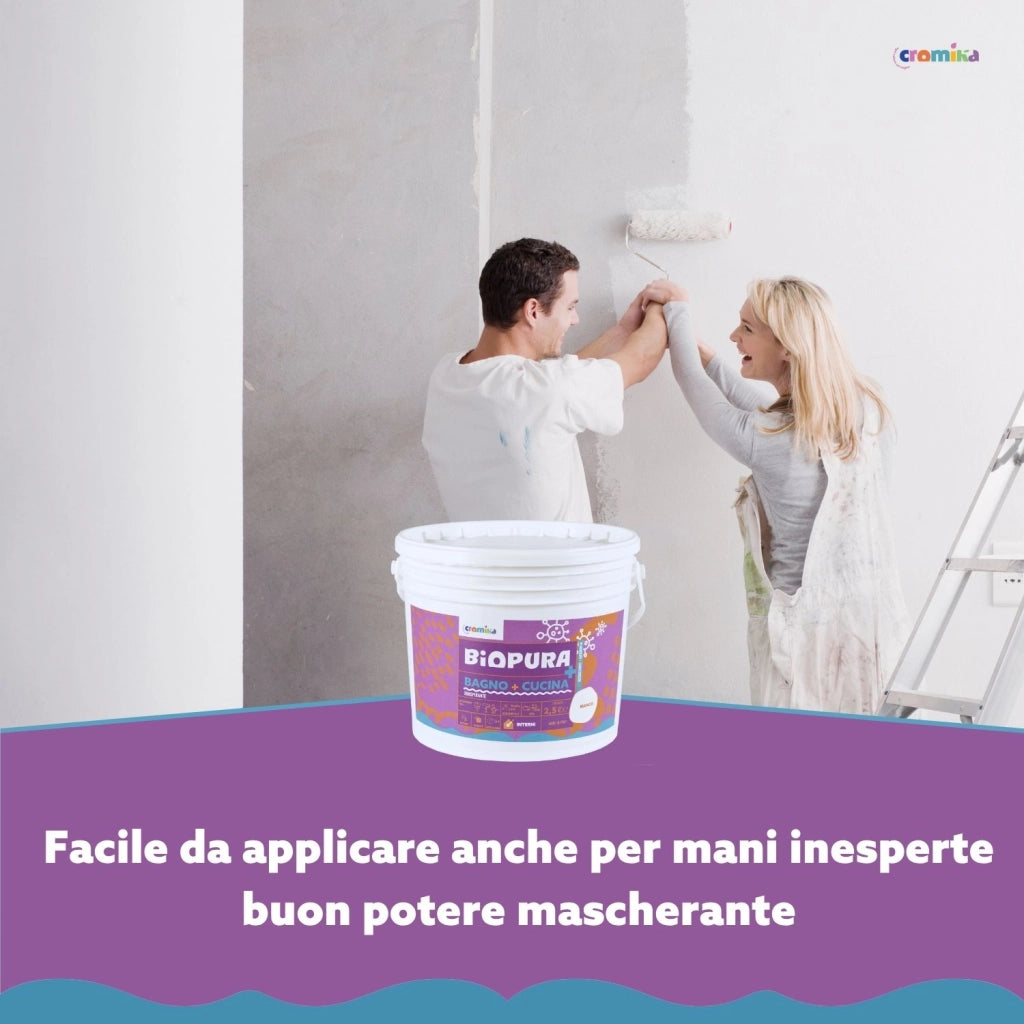 Idropittura traspirante antimuffa interni bagno cucina linea biopura cromika *** formato 2.5 lt, confezione 1