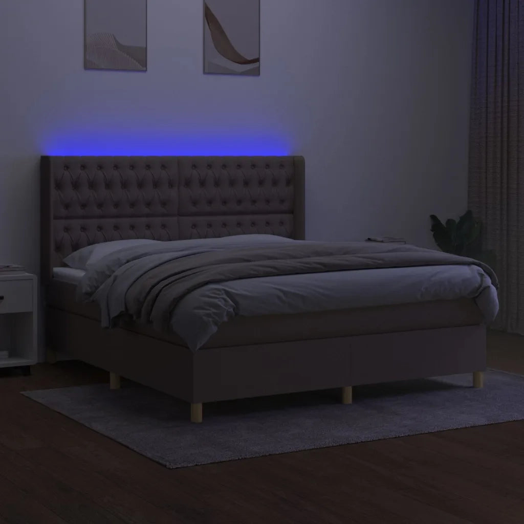 Letto a Molle con Materasso e LED Tortora 160x200 cm in Tessuto 3139129
