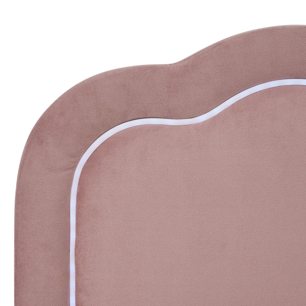 LETTO LED 90x190 cm in velluto rosa con testiera regolabile