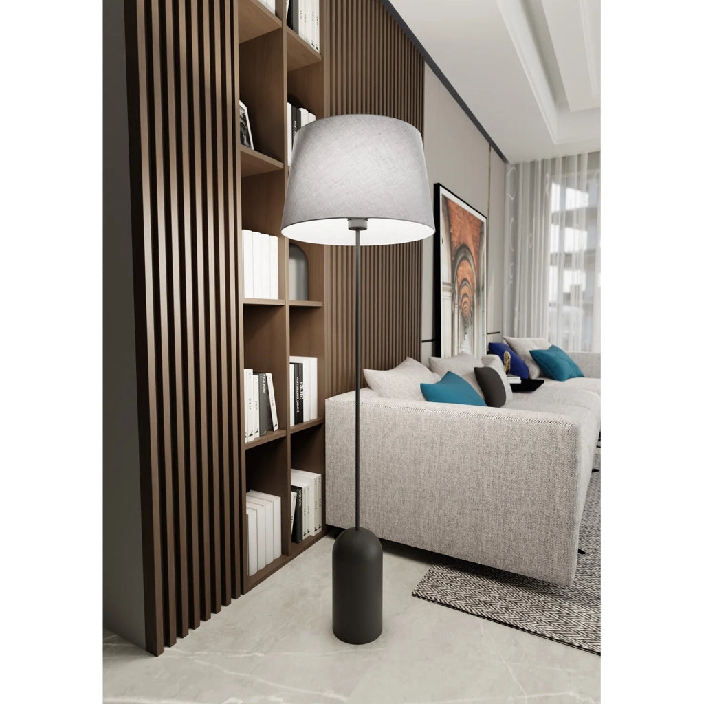 Piantana 1 Luce Anubi Paralume In Tessuto Grigio Con Base In Acciaio Nero