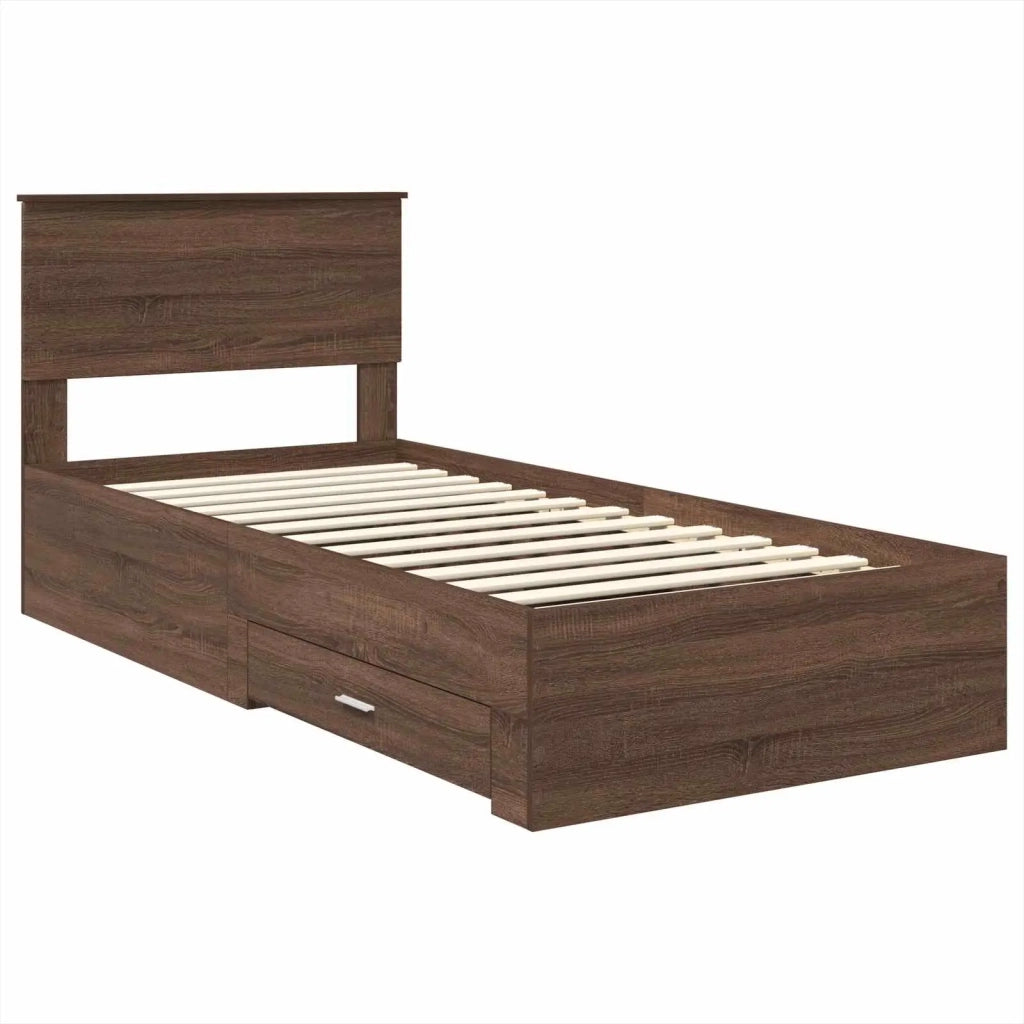 Letto singolo | Letto per adulti | Struttura del letto Rovere Marrone e Argento 75 x 190 cm