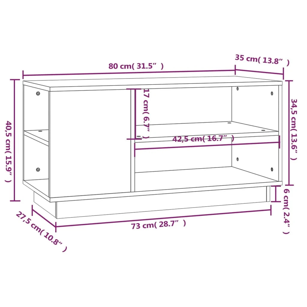 Mobile TV multimediale mensola TV credenza TV sala da pranzo soggiorno camera da letto 80 x 35 x 40,5 cm legno di pino massiccio grigio 02_0026278