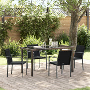 Set da pranzo da giardino in 5 pezzi con cuscini in polyrattan nero