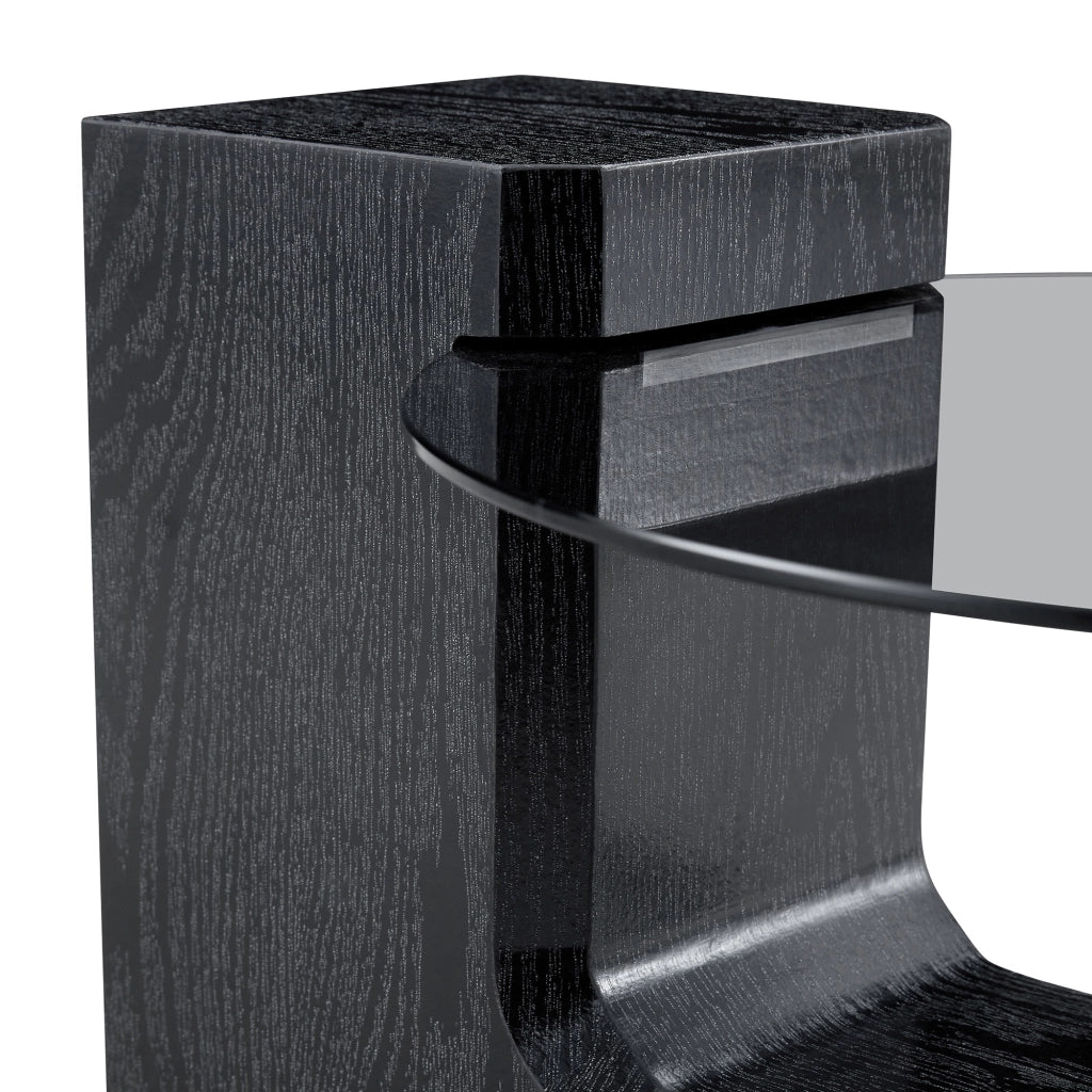 TAVOLINO DA CAFFÈ ROTONDO A 2 RIPIANI 61 CM NERO E VETRO GRIGIO Set da 2 pezzi