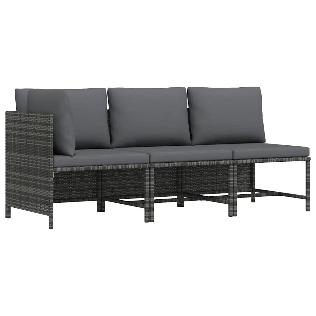 Set Divani da Giardino 3 pz con Cuscini in Polyrattan Grigiocod mxl 95411