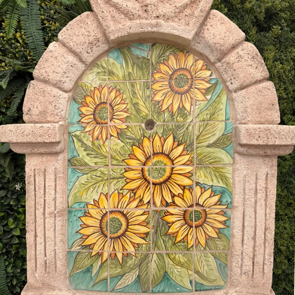 Fontana spagnola modello girasoli maiolica h120xl80xp45 cm cemento effetto pietra
