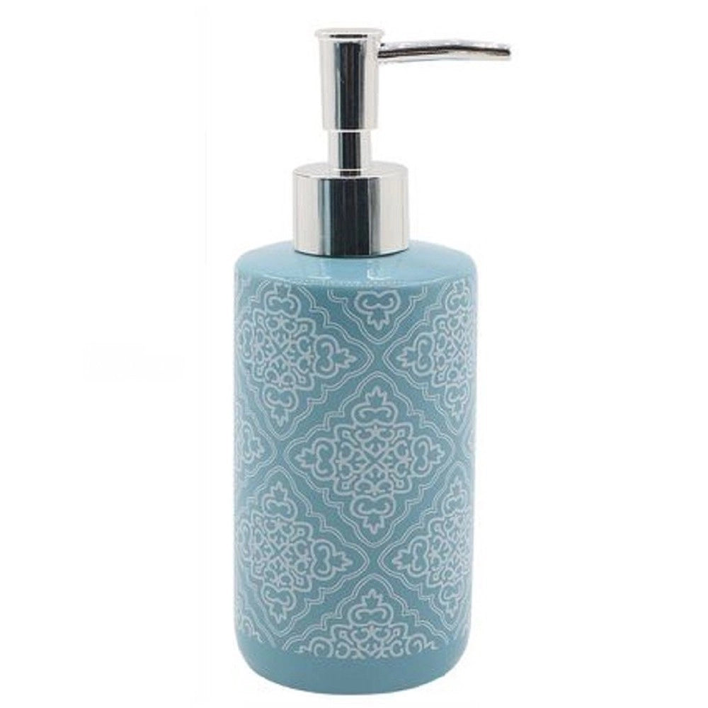Trade Shop - Dispenser Portasapone Liquido Azzurro Con Maioliche Arredo Accessori Bagno 87021 -