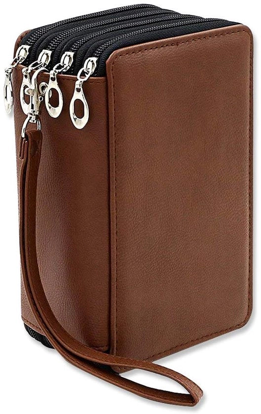 Etui in pelle con multi strati per 72 matite, astuccio per penne, borsa per materiali da disegno con grande capacità - 72 compartimenti, colore marrone nr. 2