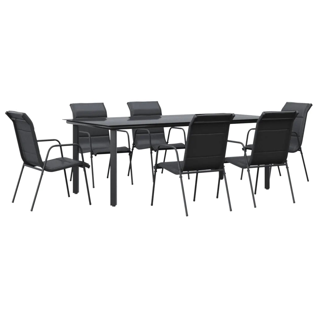 Set da Pranzo da Giardino 7 pz Nero in Acciaio e Textilenecod mxl 101088