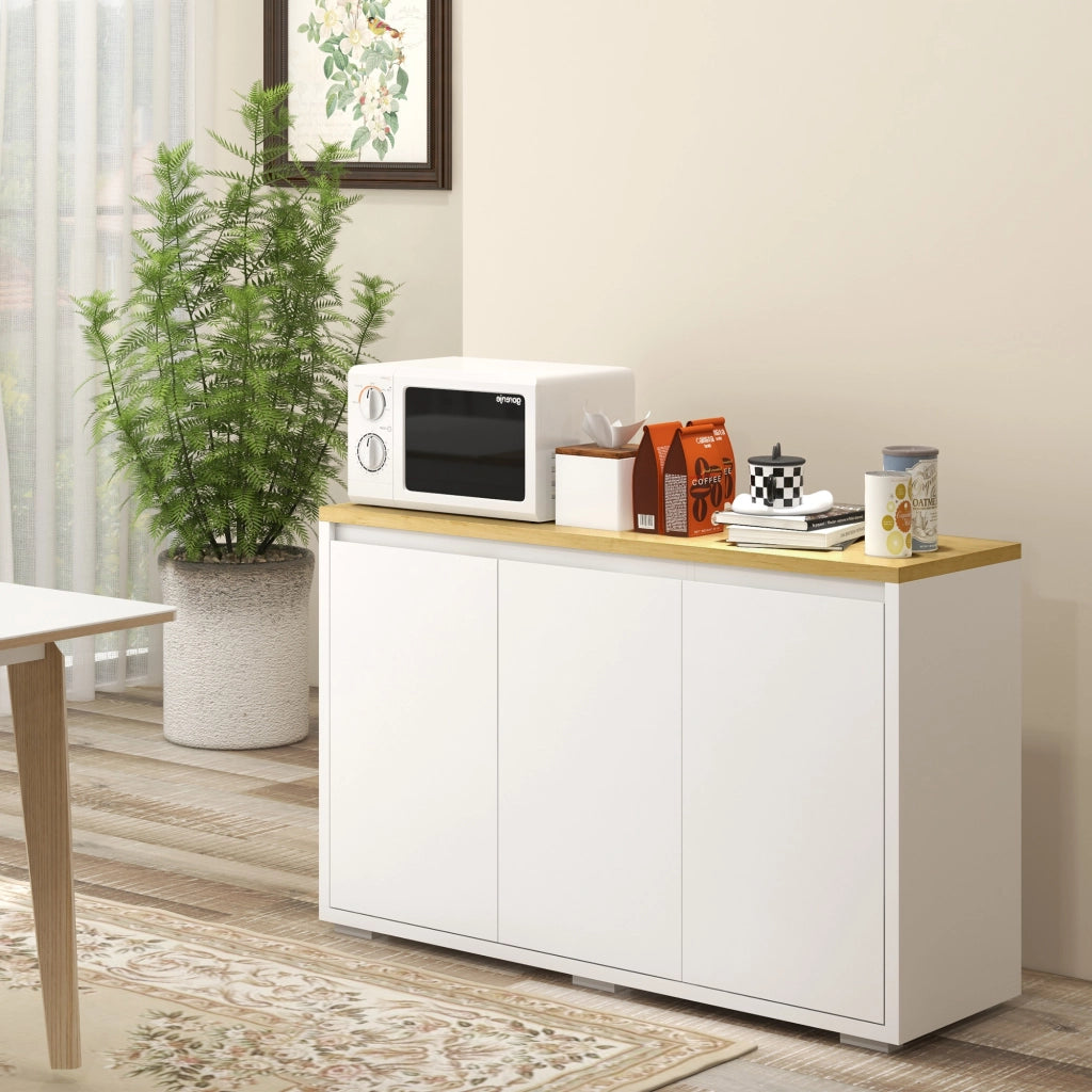 Mobile Multiuso con 2 Armadietti a 2 Livelli in Truciolato, Ripiano regolabile, 120x37x75cm Bianco e Color legno