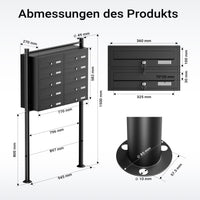 Cassetta postale condominiale autoportante, 10 posti, nero, 945 x 270 x 1500 mm 2 moduli
