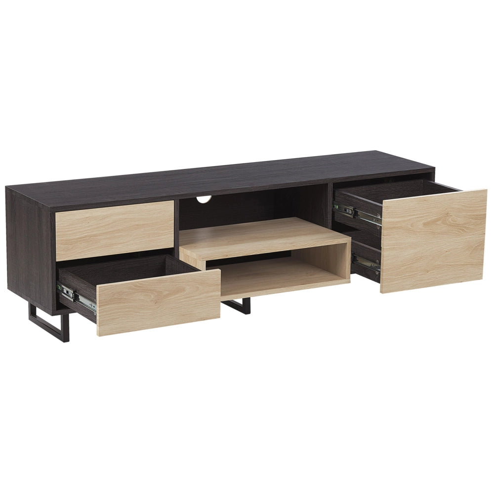 Mobile TV in legno scuro e chiaro TV fino a 65ʺ Scaffali di contenitore Cassetti Gestione dei cavi