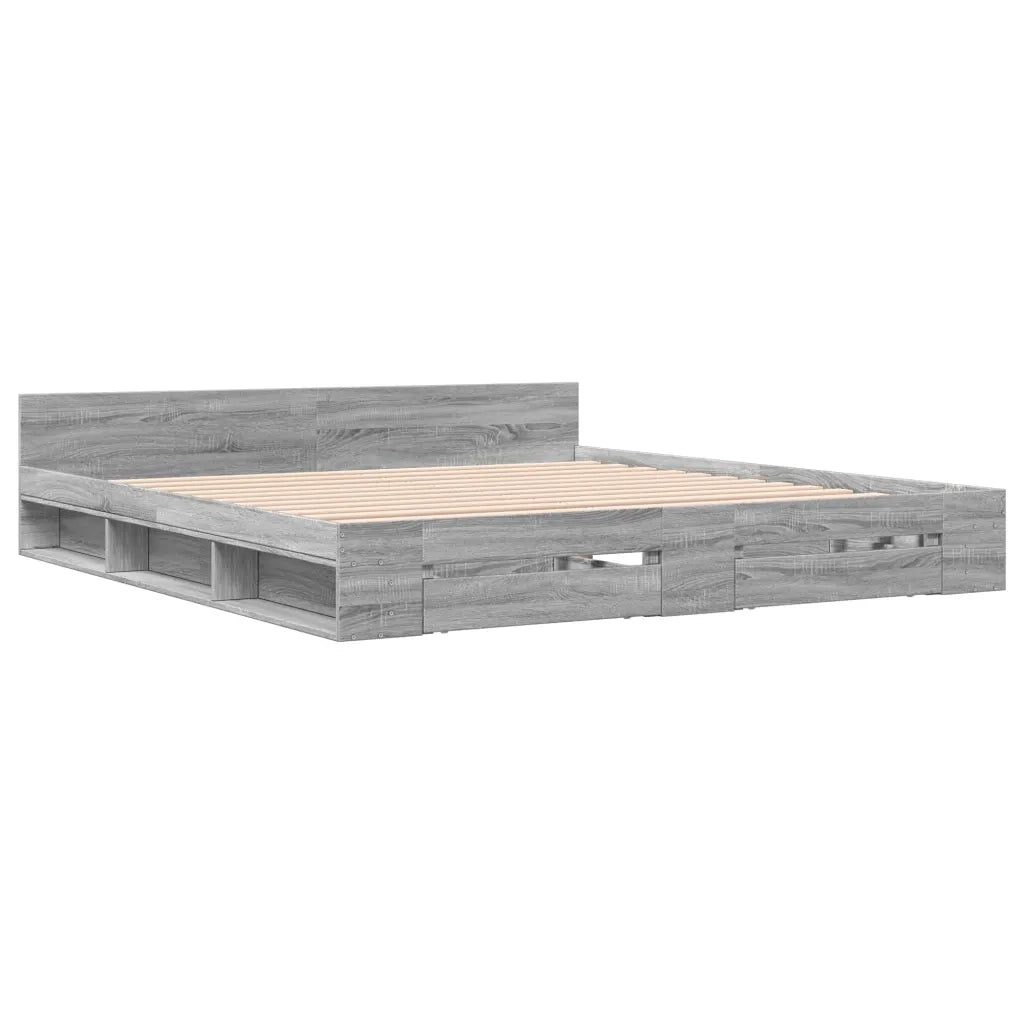 Letto matrimoniale | Letto per adulti | Giroletto Cassetti Grigio Sonoma 180x200 cm Legno Multistrato
