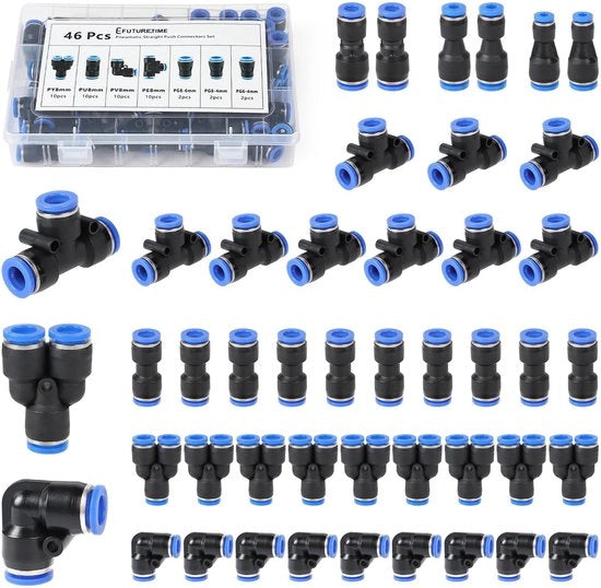 Set di connessioni a 46 pezzi - Connettore a Y/T a destra/sinistra - Connettore a 4-6/4-8/6-8 mm - Connettori veloci - Per cavi da 8 mm - Incluso manuale di installazione - Set di connessioni