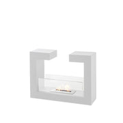 Biocamino da terra Tete a Tete moderno a bioetanolo 2kW con struttura in metallo bianco e vetro temperato protettivo - Stones