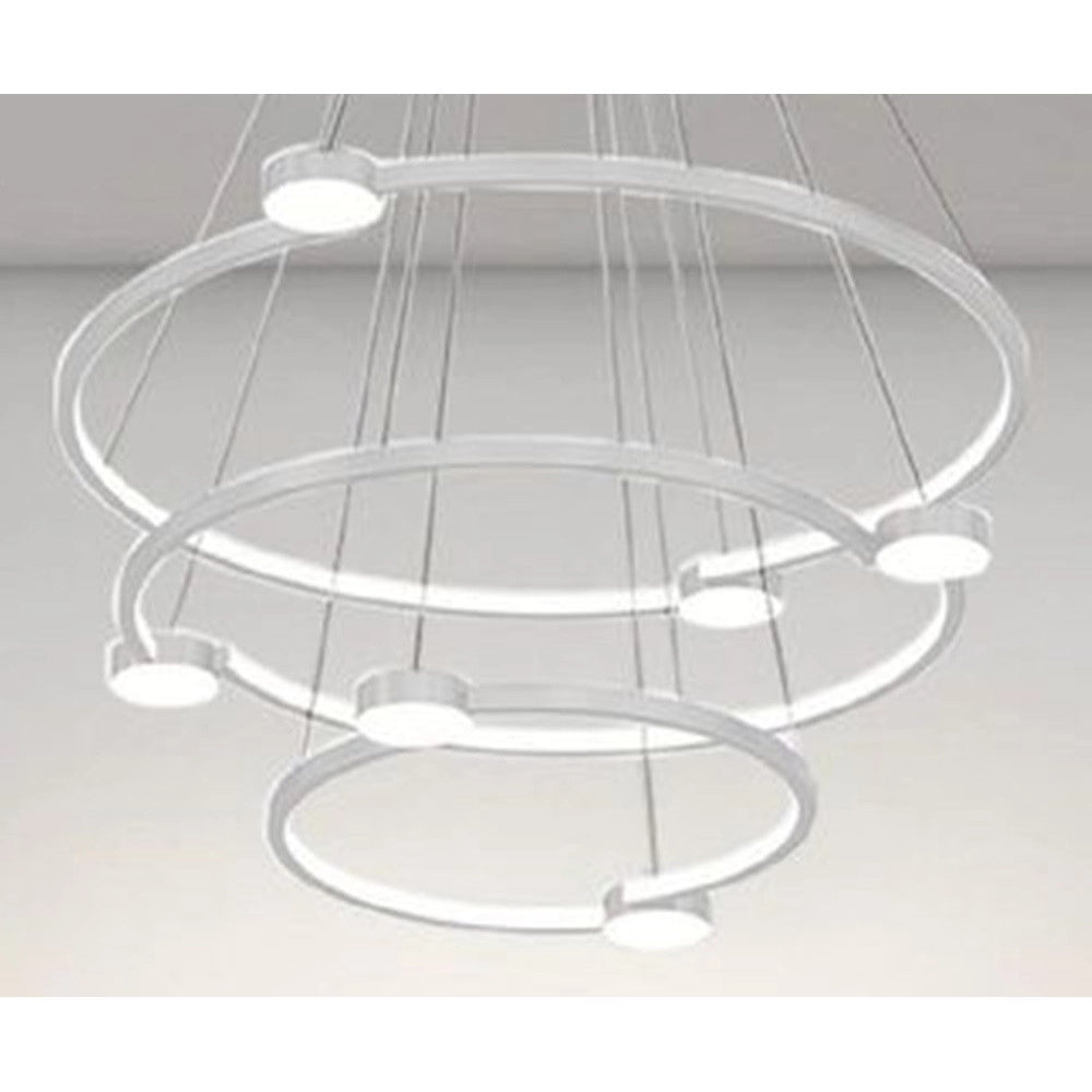 Trade Shop - Lampadario A Sospensione Led 96w 3 Cerchi Con Telecomando Design Moderno Bianco 71132 -