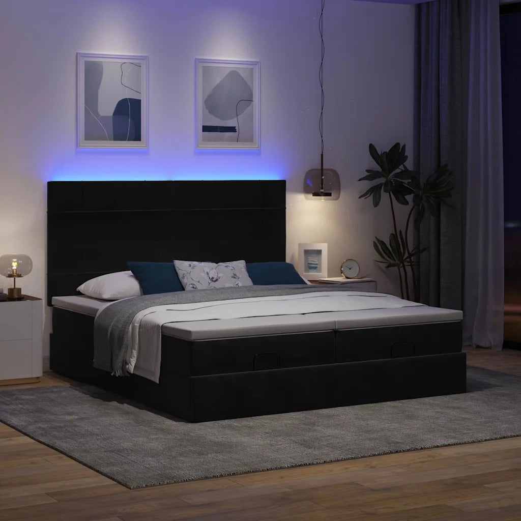 vidaXL Struttura Letto Pouf con Materassi Nero 200x200 cm Velluto