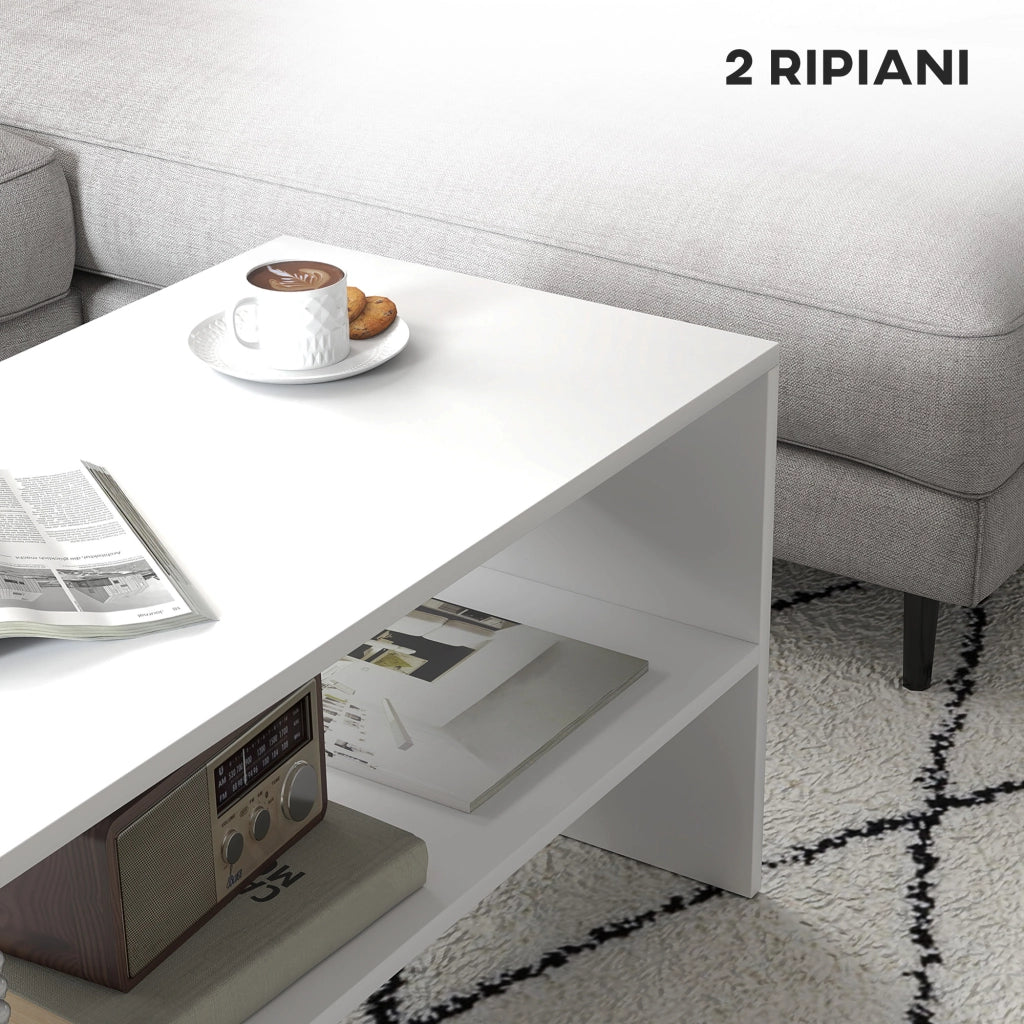 Tavolino da Caff¨¨ Moderno ¨C Xylo ¨C Legno Bianco 2 Livelli 100x40x41.5 cm