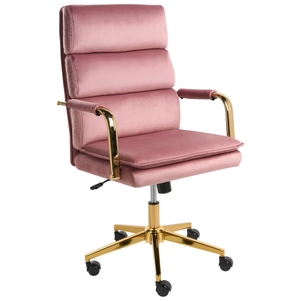 Sedia da ufficio in velluto rosa con base in metallo dorato sedia da scrivania girevole regolabile in altezza